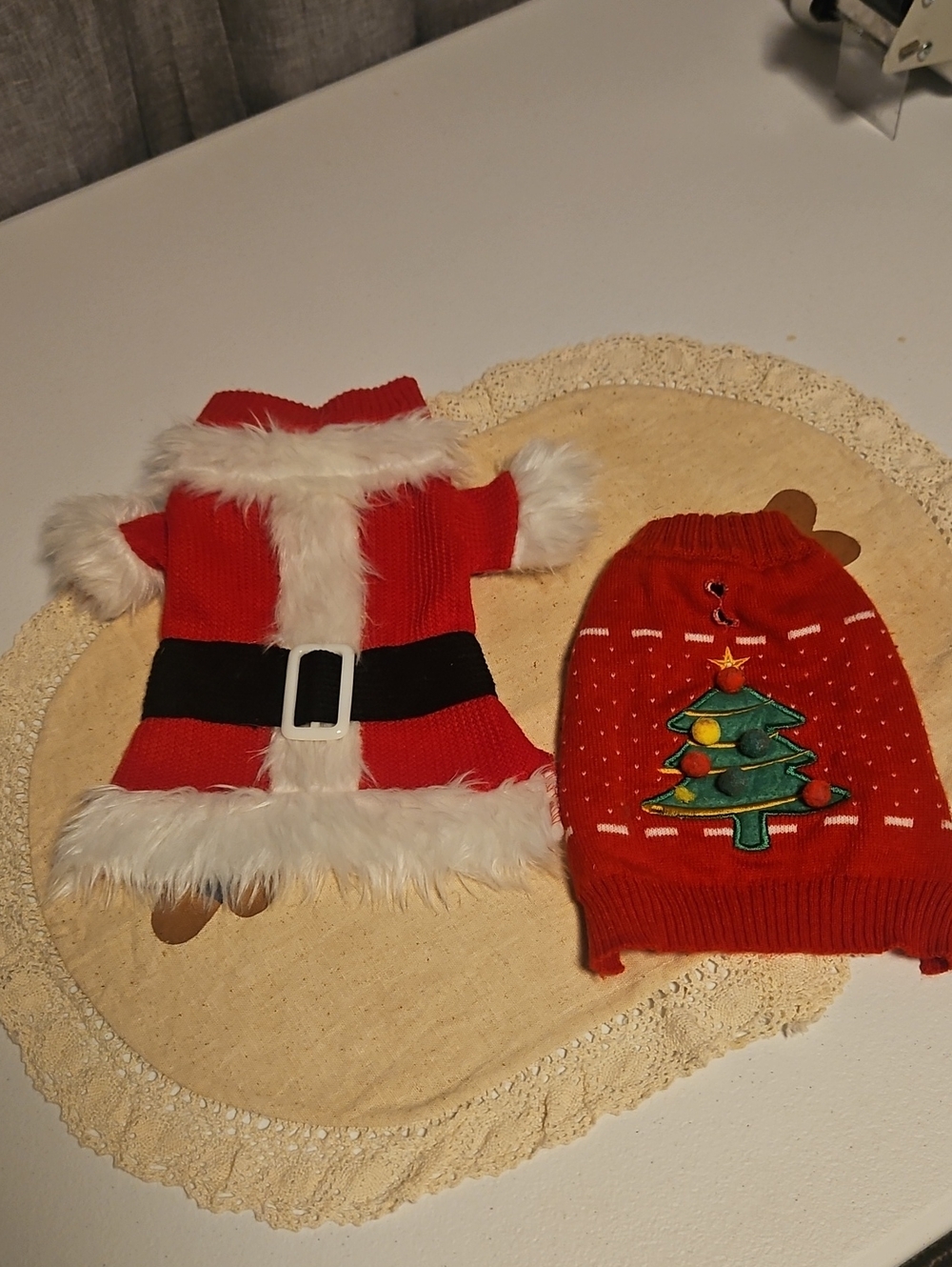 Santa Dog Sweater(Small) & Christmas Tree Knit Sweater (XS)